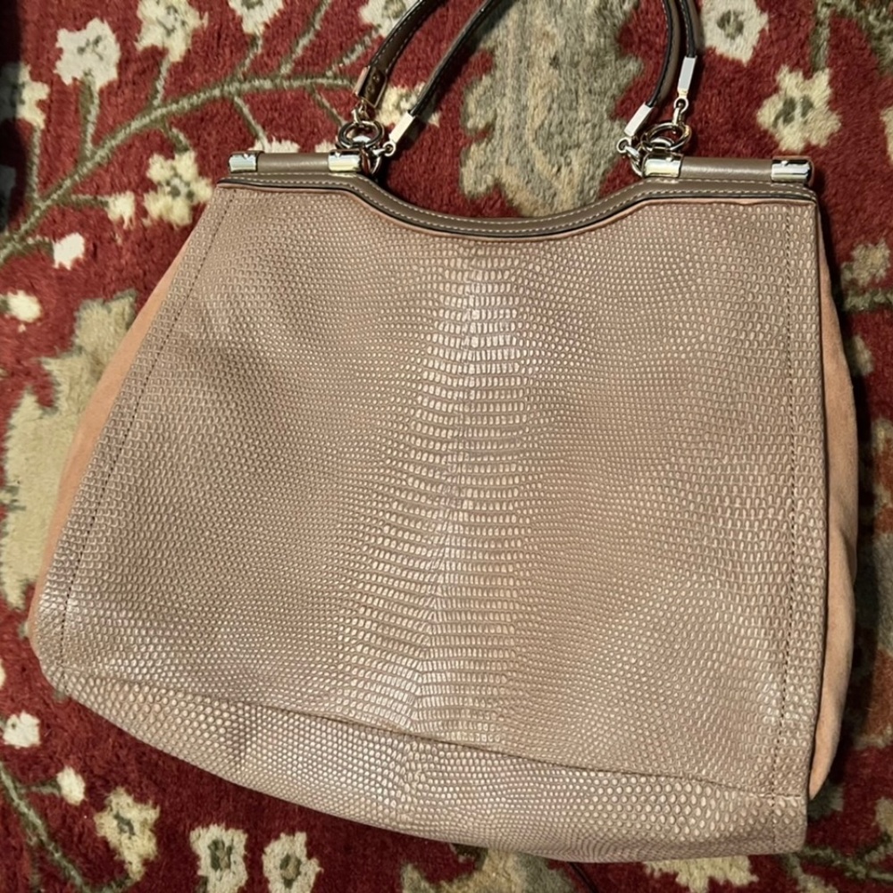 Snake skin coach and suede purse
